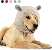 Quiet Ears for Dogs, Dog Ear Muffs Noise Protection Knitted Pet Ears Snood Head Wrap Hats for Medium to Large Cats Pets(Beige)