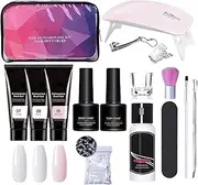 Poly Nail Gel Kit,3 Colors Builder Glue Gel with Nail Lamp Base Top Coat Set - Home Manicure Set, Professional Manicure Supplies