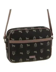 [PIERRE CARDIN] Canvas Print/Leather Trim Square Cross-body Bag in Black