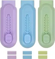 DIYJEP 3 Pcs Retractable Eraser with 6Pcs Replacement Eraser Set, Sliding Rubber Erasers, Cute Stationary Pencil Erasers for Kids Students Writing Drawing Office School Supplies (Pink + Blue + Green)