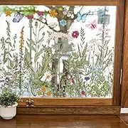Whaline 6 Sheets Spring Vintage Wildfloral Window Clings Butterfly Window Decal Double-Sided Watercolor Flower Decor for Fall Mirror Glass Display Shop Office School Supplies