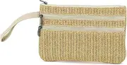 [BBORGDC] Zip Clutch Purse with Detachable Strap, Small Woven Crossbody Bag & Wristlet Pouch, Compact Braided Straw Purse for Everyday Essentials, Beach Vacations, and Travel Accessories, Earthy Yellow