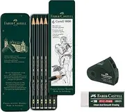 Faber-Castell 188121 Eraser 7081 N PVC-Free, Plastic (6 Case + Eraser + Double Sharpener, White)
