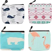 [Hnonoxy] 4 PCS Oxford Coin Purse, Mini Handbag Coin, Small Handbag Coins Zip Purse, Canvas Change Cash Bag, Card Key Ring Wallet, Cute Cartoon Wallet, Pouch Bag with Zipper Design for Kids Boys Girls