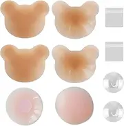 [Roinaid] Push Up Adhesive Bra 2 Pairs Adhesive Bra Push Up Self-Adhesive with 1 Pair Nipple Covers Reusable Suitable for Women with Cup Size A/B/C/D, Light Skin, 8cm