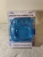 Mini Instant Camera Case W/Shoulder Strap - Hardshell Glitter Case BLUE