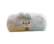Pencil Case Portable Large Capacity Plush Student Rabbit Pattern Pencil Pouch for Dormitory-Grey