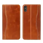 For Iphone 11Fierre Shann Cowhide Texture Horizontal Flip Leather Case With Holder and Card Slots and Wallet(Brown)