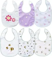 PUPPET 6 Pack Baby Teething Bibs for Girls Hook Loop Closure for Drooling Feeding Eating, 6-12 Months