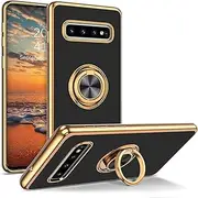 for Galaxy S10 Ring Holder Case Edge Plating 360 Degree Rotation Kickstand case Soft Silicone TPU Women Girls Slim Soft Flexible Protective Case for Samsung S10 (Black)
