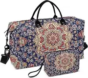 [ZRYSMY] Persian Pattern Blue Duffel Bag for Traveling, Travel Bag Gym Bag, with Multiple Interior Pockets Shoulder Weekender Bag for Women Men with Toiletry Bag 20.5L x 1.9W x 13.8H, Multi-Colored, one