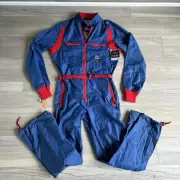 VINTAGE Roffe 360 One Piece Spring Snow Ski Powder Suit Women's M Blue Snowsuit