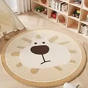 Poowe Cute Animals Kids Room Rug,31.5" Round Washable Area Rugs Nursery Rug for Baby Boys Girls Play Mat Floor Carpet Non Slip Soft Rugs for Living Room Bedroom Playroom Classroom-Brown Lion