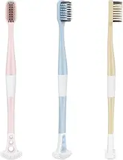 Extra Soft Toothbrush with Tongue Scraper - Tongue Scrubber with Flossing Bristles for Sensitive Teeth and Gums, Dental Travel Hygiene Brush Fresh Breath for Both Adults and Kids (Pack of 3)