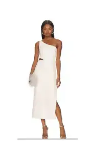 New Bardot Jenna One Shoulder Dress Orchid White Midi Side Cut Out Slit Xs Nwt