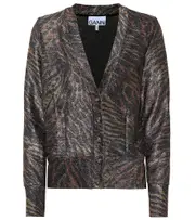 [Ganni] Ganni Tiger-print lurex jersey cardigan AU 6 black
