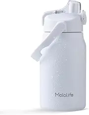 Insulated Stainless Steel Water Bottle, Large Thermos Flask, Double Wall Vacuum Wide Mouth Sport Bottle (Keep Cold 48H Hot 24H) Straw and Leakproof Spout Lid, Flex Handle (White, 1 L)