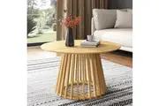 Dreamo Wooden Round Coffee Table with Slatted Base Natural