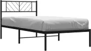 'vidaXL Black Powder-Coated Steel Bed Frame with Headboard and Under-Bed Storage, Sleek Bedroom Furniture
