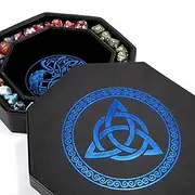 DND Dice Tray - Premium 8 Inch Tray Dungeons and Dragons - Exquisitely Detailed Blue World Tree & Triquetra Design - Perfect Rolling & Box Storage to Protect Your Dice for D&D and RPG