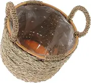 TOKIDNY Woven Flower Basket with Handle Straw Planter Storage Basket for Home Decor Multi Purpose Use for Plants Flowers Sundries Practical and Design