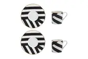 4pc Mikasa Luxe Deco China Espresso Cups Saucers with Geometric Stripe Set 100ml
