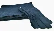 BROOKS BROTHERS Navy Blue Cableknit Lambswool Scarf & Gloves SET NWT