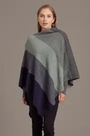 McDonald Possum Merino Ombre Womens Poncho -Navy/Mint/Pewter