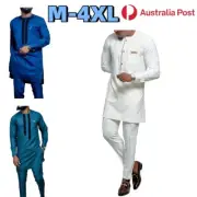 African Ethnic Clothing Kaftan Long Sleeve Shirt Pants Set Traditional Dashiki