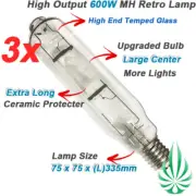 3pcs MH 600w Tubular Lamp HID Lighting Globe Bulb for Hydroponic Indoor Growth
