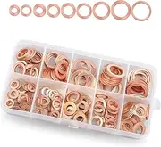 Pack-200 Automotive Copper Flat Washer Assortment Set, M5 M6 M8 M10 M12 M14 9 Specification Sealing Washers, Multi-purpose Oil Pan Gasket Replacement, Universal for Cars and Trucks (Gold)