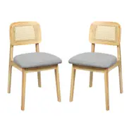 Levede 2PCS Wooden Dinning Chair Fabric Seat Natrual