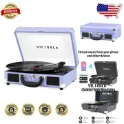 Portable Lavender Suitcase Record Player with Built-in Speakers & Bluetooth
