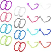 [Longbeauty] 24 Pieces Nose Piercing Earrings Nose Rings Set Stud Nostril Piercing Colourful Acrylic 20G L Shape Straight Stud Earrings Spiral Retainers