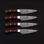 4 pieces handmade Sheff knife seat wood handle with leather sheath
