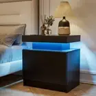 Boyel Living Black 2-Drawers LED Nightstand Bedside Table End Side 13.8 in. L x