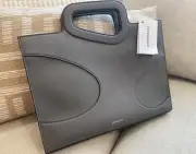 NEW Ferragamo Cut Out Grey Leather Convertible Briefcase Shoulder Strap $2200