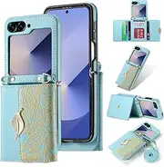 [XIMAND] for Samsung Galaxy Z Flip 6 Zipper Wallet Case with Crossbody Strap- Fashionable Slim Thin and Smart Travel Accessory with Card Pockets.(Blue)