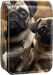 Lipstick Case,Leather Lip Gloss Lipstick Organizer with Mirror,Mini Lipstick Holder Bag,Dog Cute Bulldog