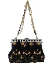 Dolce & Gabbana Black Tassel Gold Baroque Crystal Vanda Shoulder Hand Clutch
