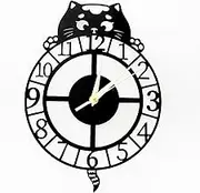 Modern Metal Wall Clocks 12 Inch Rustic Cat Nearly Silent Little Ticking Battery Operated Black Cat Numerals Clock for Living Room/Bedroom/Kitchen Wall Decor-30cm
