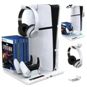 For PS5 Slim Console with Dual Controller Charging Station Dock + Stand Cooling