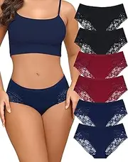 [Levao] Cotton Underwear for Women Lace Cheeky Bikini Panties Stretch Ladies Soft Hipster Briefs 6 Pack S-XXL