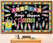 gisgfim 3D Crayon Bulletin Board Set Welcome Classroom Decorations Amazing Things Happen Here Paper Cutouts Back to School Pencil Name Tag for First Day of School Chalkboard Nursery Wall Door Supplies