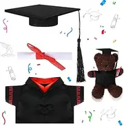 Roshtia Graduation Bear Clothes Graduation Cap and Gown Outfit Fits Most 8" - 12" Inch Plush Bear Make Your Own Plush Stuffed Animal Outfit Dolls Toy Clothes for Graduation Party Gift (Red, Black)