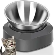 AYADA Raised Cat Food Bowl, Stainless Steel Cat Dish for Food Water Anti Vomiting Elevated with Stand Ergonomic Lifted Slanted Tilted 15 Angle Metal Single Kitty Kitten Wet Food Bowl Pet Bowl (Single)