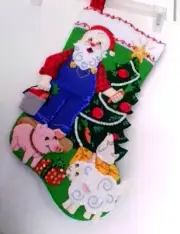 Finished Christmas Stocking COUNTRY CHRISTMAS Merry Stocking Bucilla 18" SO FUN