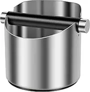 DNAMYJME Coffee Knock Box Stainless Steel Espresso Knock Box with Removable Knock Bar Non Slip Coffee Ground Knock Box with Rubber Ring Beveled Coffee Ground Bin for Home Cafe(Large)