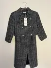 La Pateau Womens Suit Set Blazer Skirt Tweed 36 Houndstooth Black White Metallic