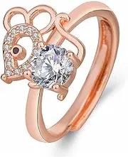 [FLYYQMIAO] Cute Mouse Ring Rose Gold 925 Sterling Silver Cubic Zirconia Open Ring Glamour Adjustable Ring for Teen Girls Halo CZ Mice Statement Ring Animal Promise Expandable Finger Band Comfort Gift